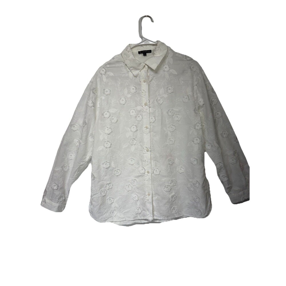 Adrianna Papell women white Top Buttons Up embroidered floral Cotton Oversized S